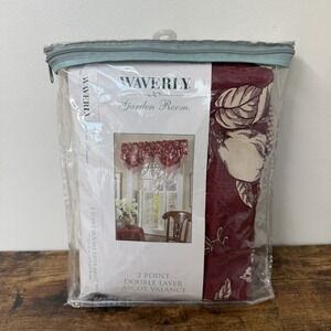 Waverly Garden Room 2 Point Double Layer Ascot Valance Red‎ Floral Gingham 72x20